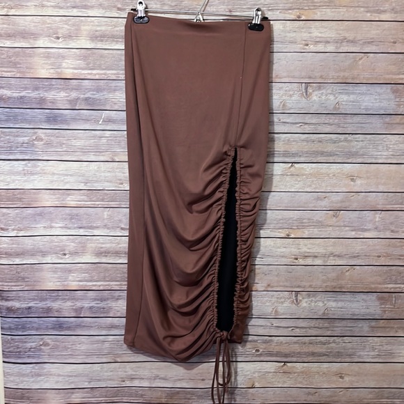 NBD MIDI SKIRT Terra Cotta Drawstring Ruched Size Small B2 - Picture 1 of 5